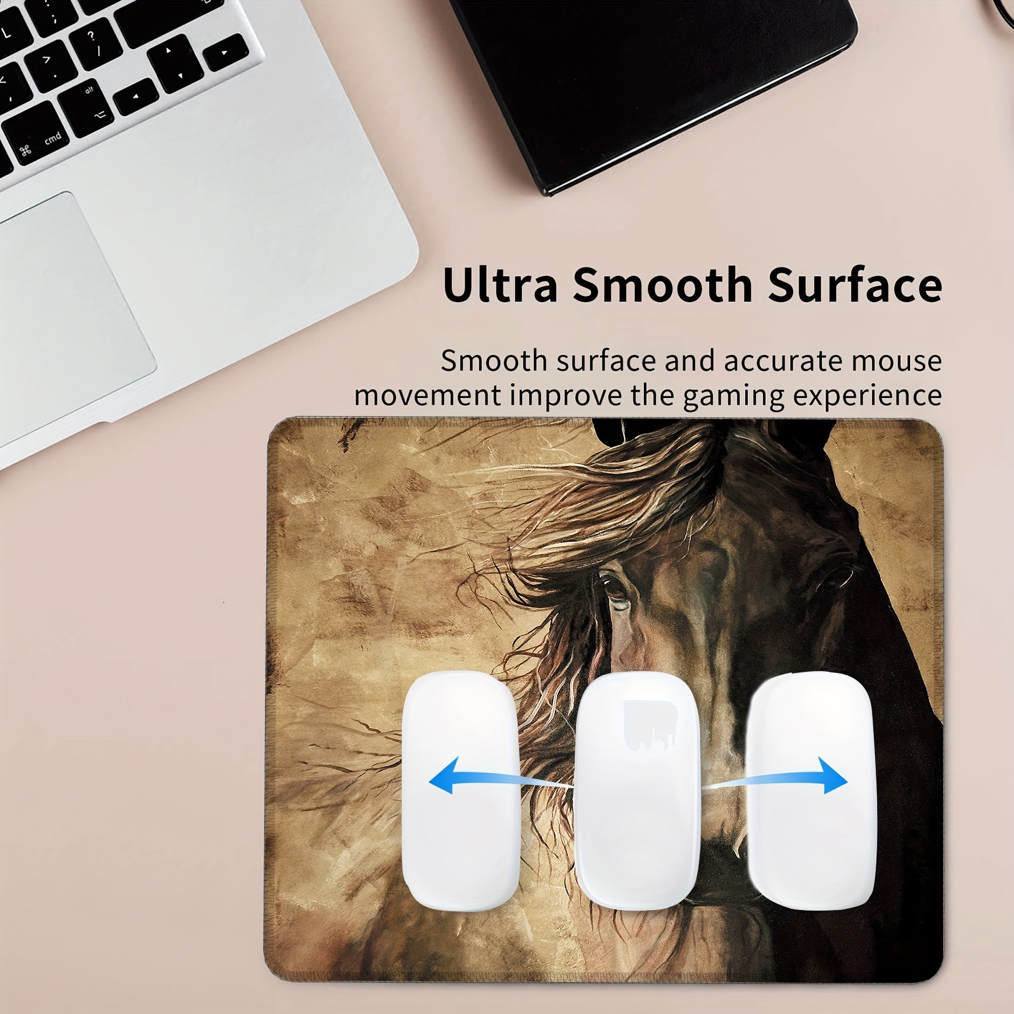 Yellow Sand Horse Pattern Printed Mouse Pad Anti slip Rubber Base