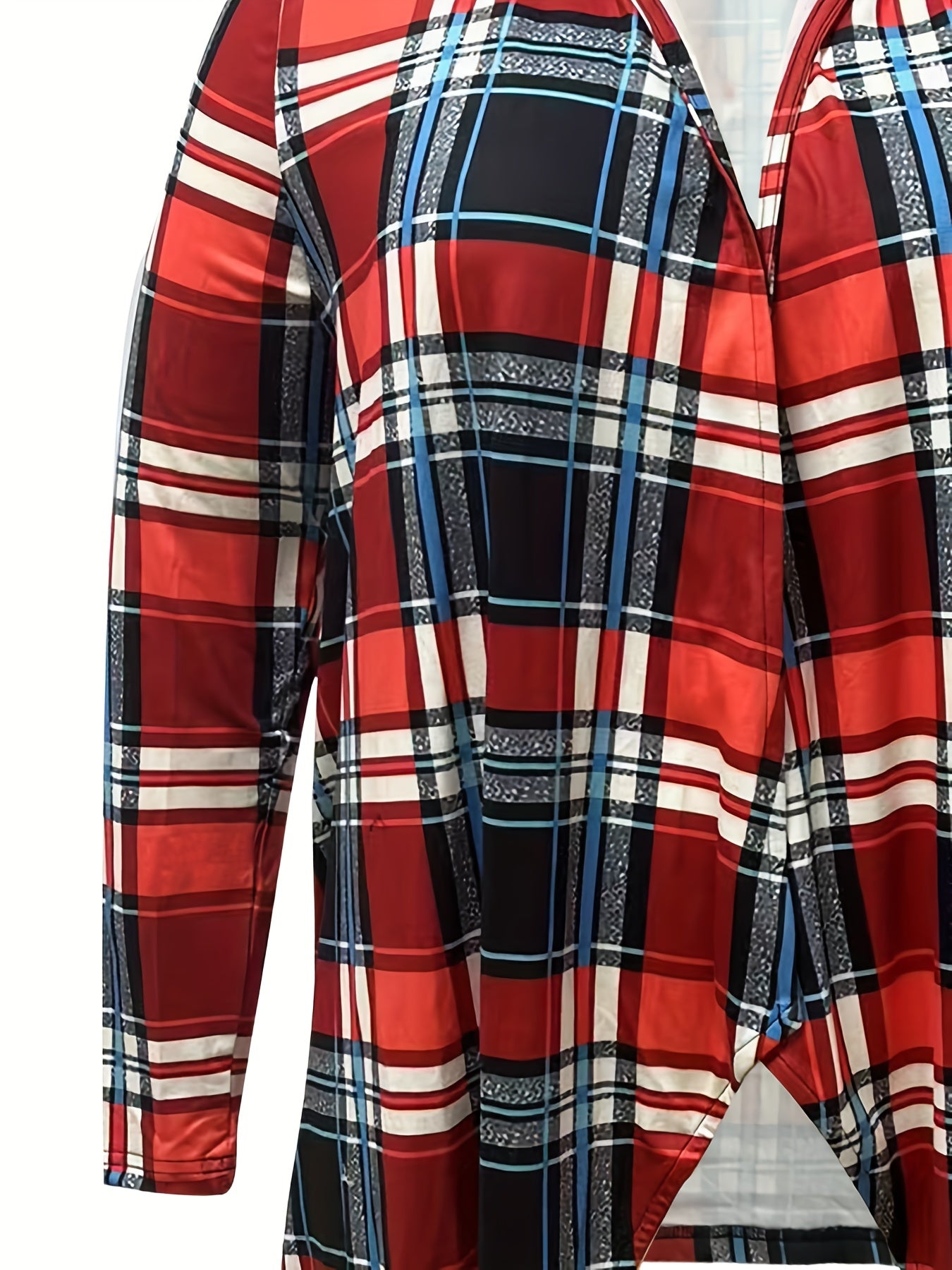  Plaid Print Hooded Cardigan