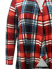  Plaid Print Hooded Cardigan