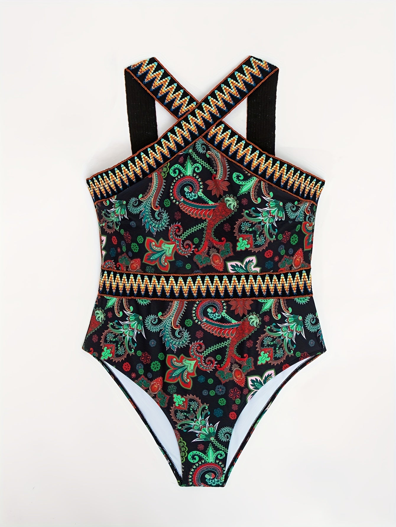  Floral Print Halter One Piece Bathing Suit