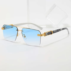 Stylish Oversized Square Sunglasses Marble Wooden Temples Women