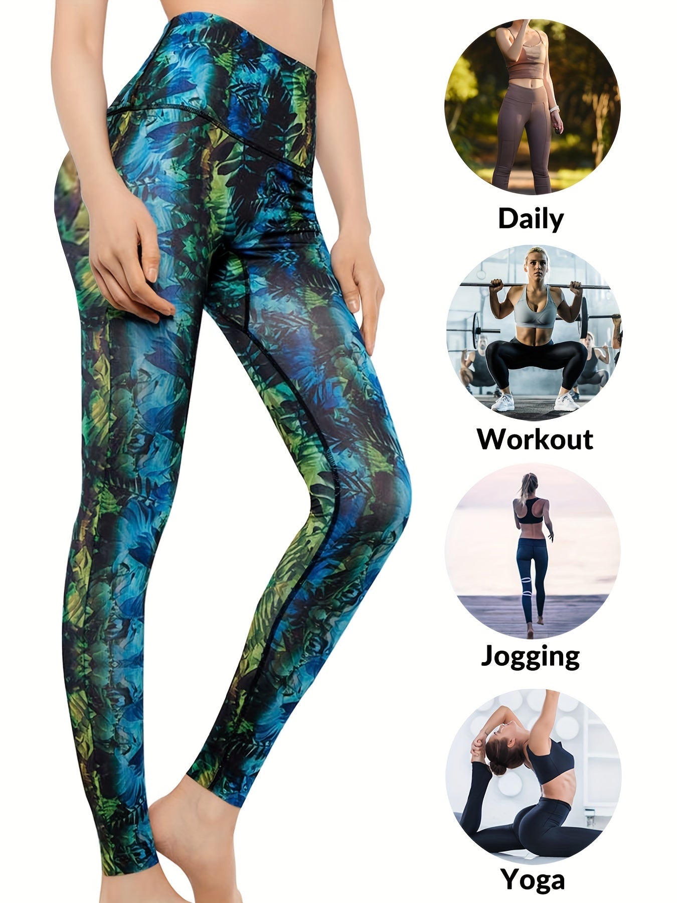 Leaf Print Yoga Leggings Workout Running Fitness Tight Pants