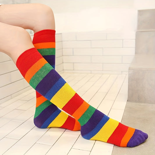 Rainbow Candy Striped Knee Socks for Kids 3-8yrs