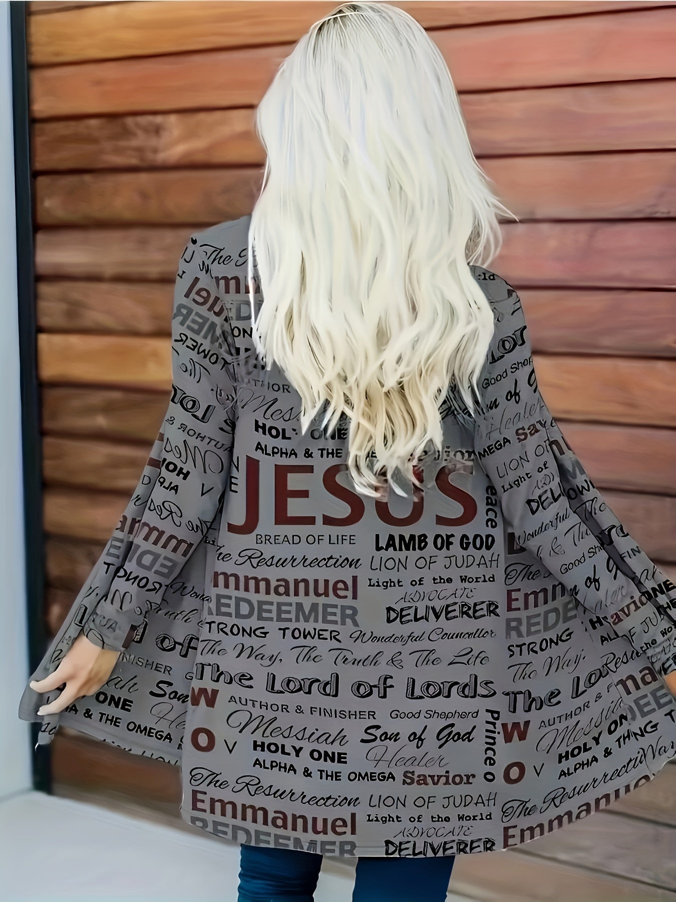  Letter Print Open Front Cardigan