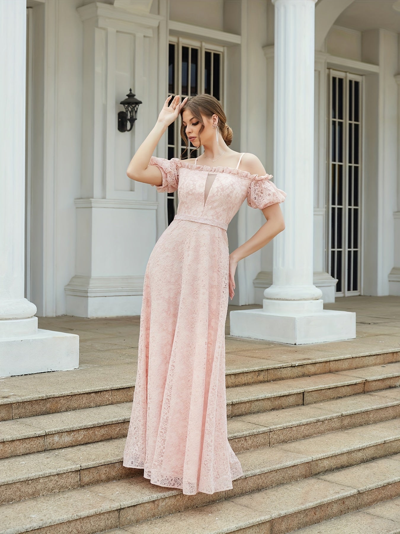 Lace Cold Shoulder Dress for Prom & Wedding