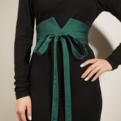 Vintage Green Bowknot Strap Belts Irregular Edge Dress Girdle