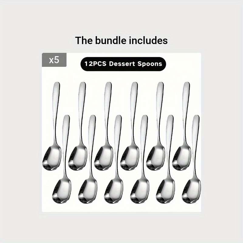 12pcs Stainless Steel Dessert Spoons Set - Mirror Polished Ice Cream Scoop