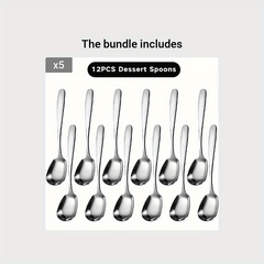 12pcs Stainless Steel Dessert Spoons Set - Mirror Polished Ice Cream Scoop