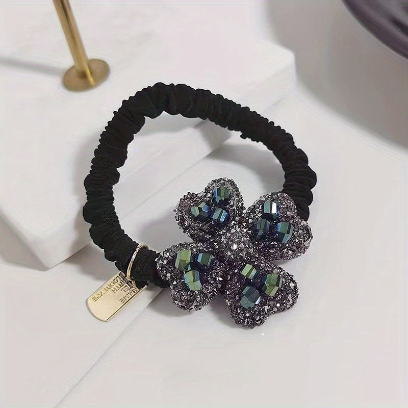 Rhinestone Four Leaf Clover Hair Tie Jewelry Hair Elastic