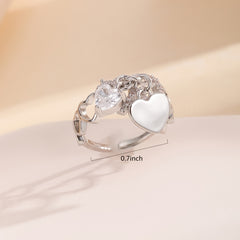 Heart Zircon Pendant Ring Love Alloy Ring Wedding Birthday Gift