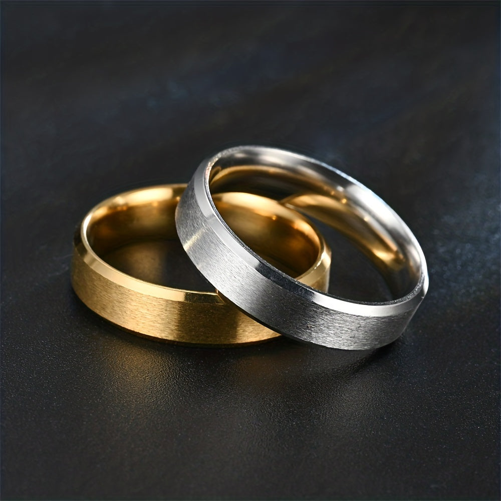 Matte Stainless Steel Retro Men's Ring Silvery Golden