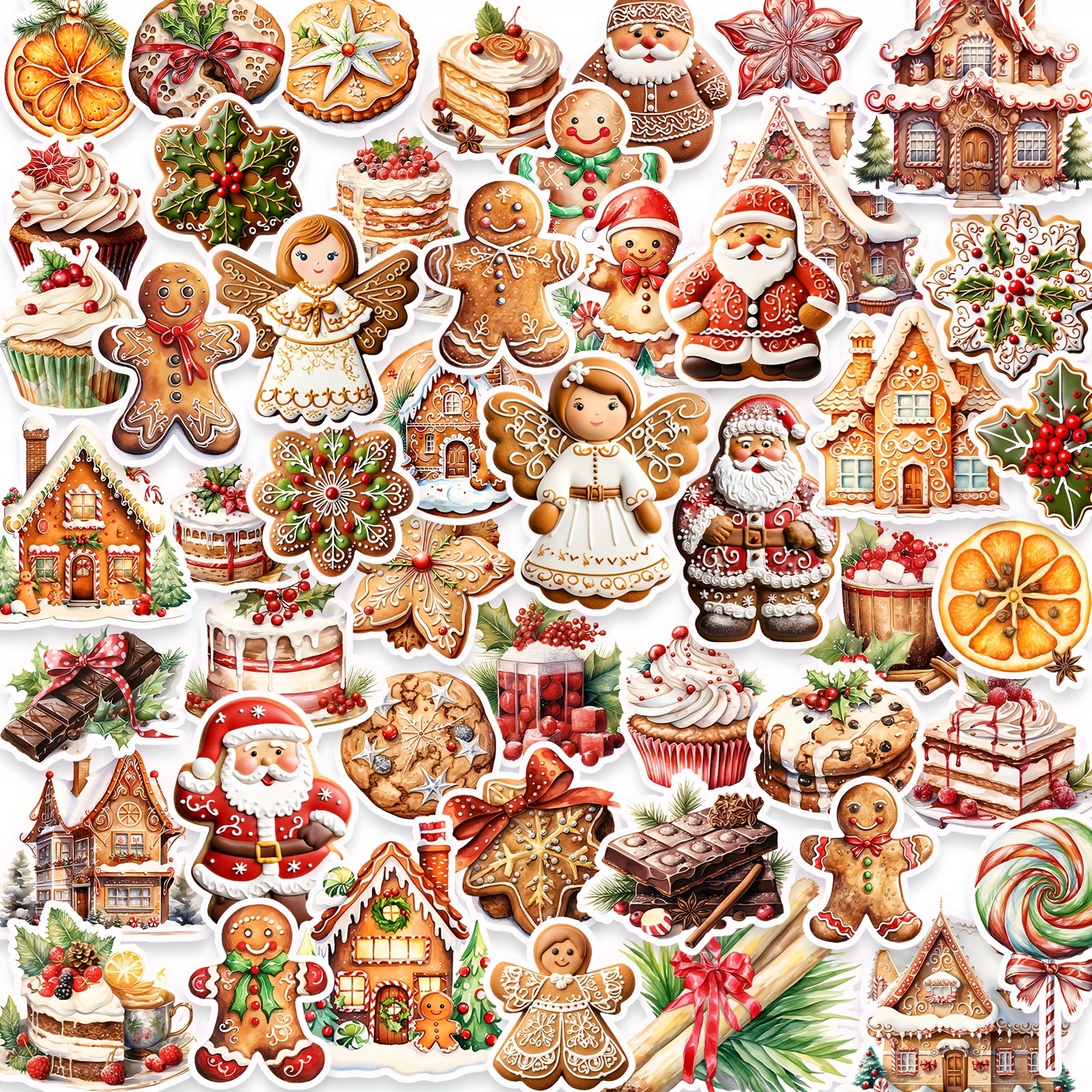 50pcs Christmas Gingerbread Biscuits Stickers for DIY Crafts