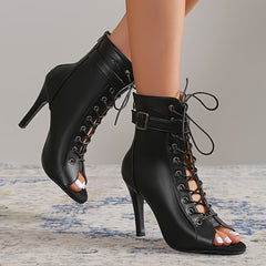 Women's Pointed Toe Lace up High Heels Stiletto Boots