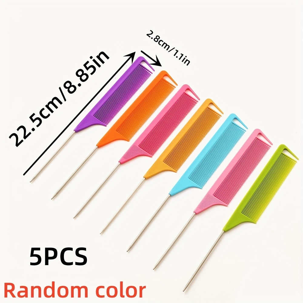 5PCS Steel Pin Comb Hair Styling Comb High Temp Resistant Long Tail Comb