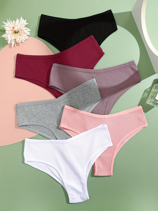 6pcs Ribbed Panties Stretchy Intimates Women's Lingerie