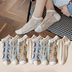 8 Pairs Floral Short Socks Breathable Lightweight Ankle Stockings Hosiery