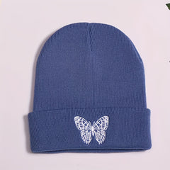 Butterfly Embroidery Knitted Hat Ski Outdoor Warm Hat
