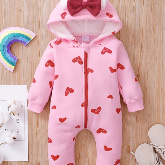 Heart Patterned Baby Jumpsuit for Winter Warmth