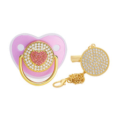 Baby Peach Heart Silicone Pacifier Set with Anti-loss Chain