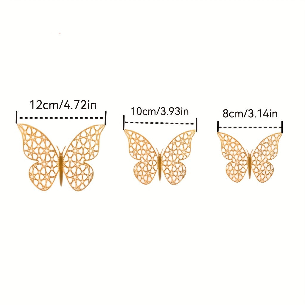 12pcs Golden Hollow Butterfly Cake Toppers for Birthday Wedding Theme Parties
