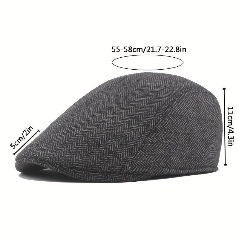 Mens Herringbone Tweed Blend Flat Cap Ivy Cabbie Driving Hat
