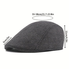 Mens Herringbone Tweed Blend Flat Cap Ivy Cabbie Driving Hat