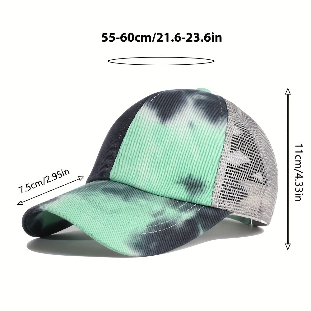 Tie Dye Criss Cross Ponytail Baseball Hat for Adults Trucker Graffiti Hat