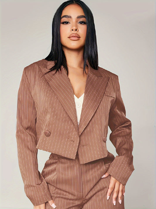  Women's Stripe Print Long Sleeve Lapel Collar Blazer