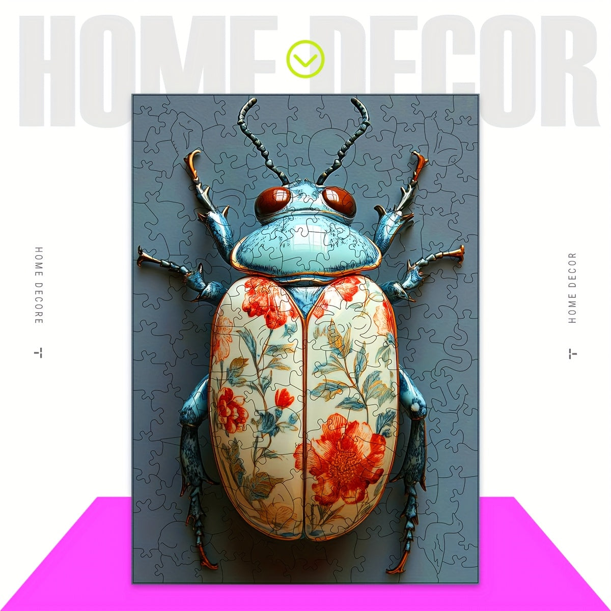 3D Puzzling Insect Puzzle Vibrant Beetle with Floral Wooden Ideal for Ages 3
