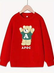 Bear Pattern Round Neck Sweatshirt For Girls Long Sleeve Top Pullovers