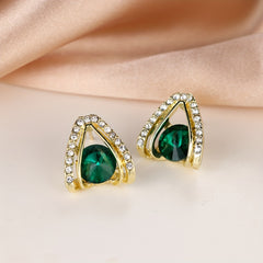 Green Stone Stud Earrings 18K Plated Women Girls 1Pair