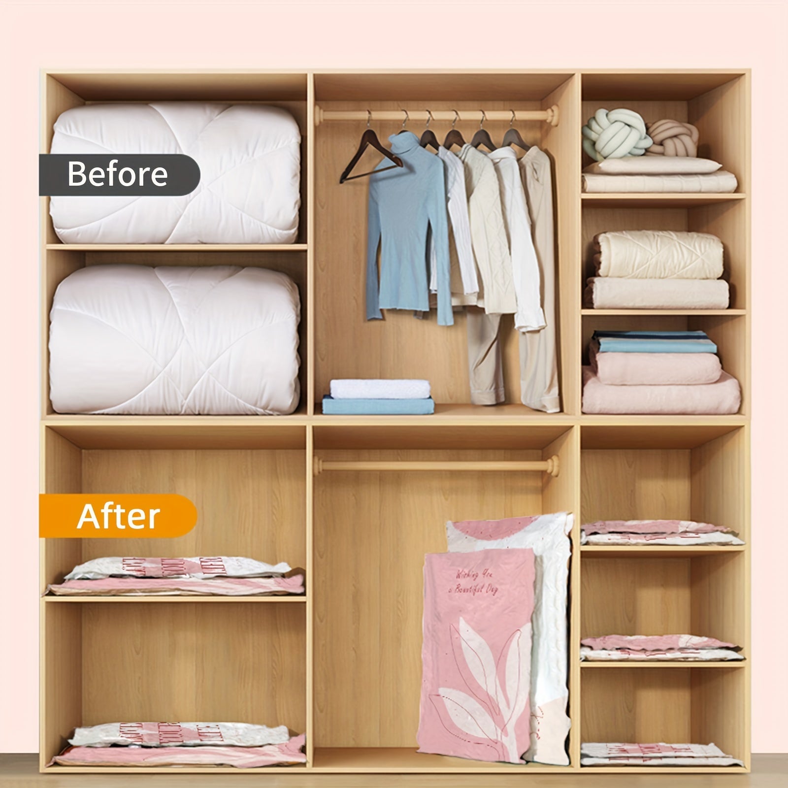 6pcs Vacuum Compression Storage Bags for Clothes Blankets - Space Saving