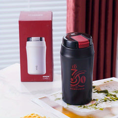 Ceramic Lined Coffee Mug with Soft Straw, Double Drink Cup 400