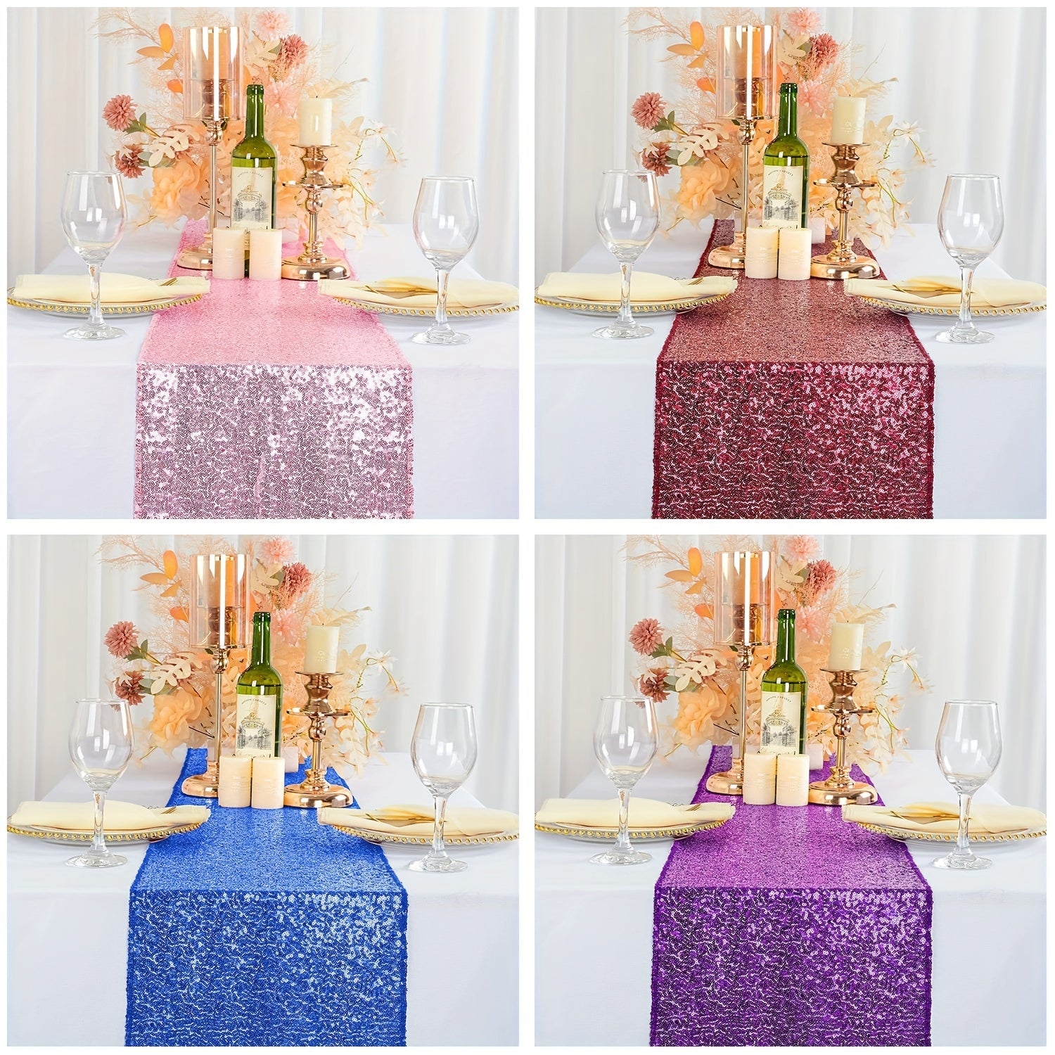 Pink Golden Sequin Table Runner 30x182cm Glitter Table Cloth for Wedding