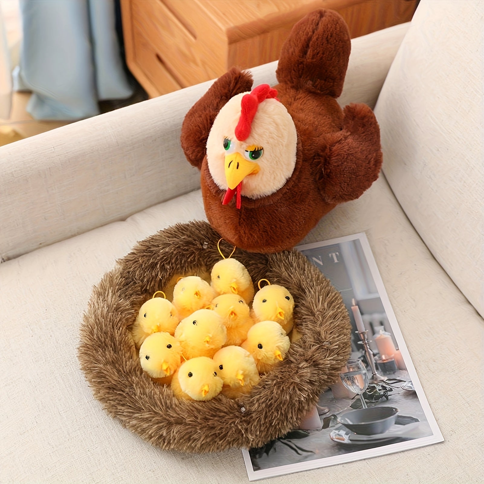 Chicken Hen Plush with Henhouse & 10 Chicks Surprise