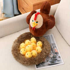 Chicken Hen Plush with Henhouse & 10 Chicks Surprise