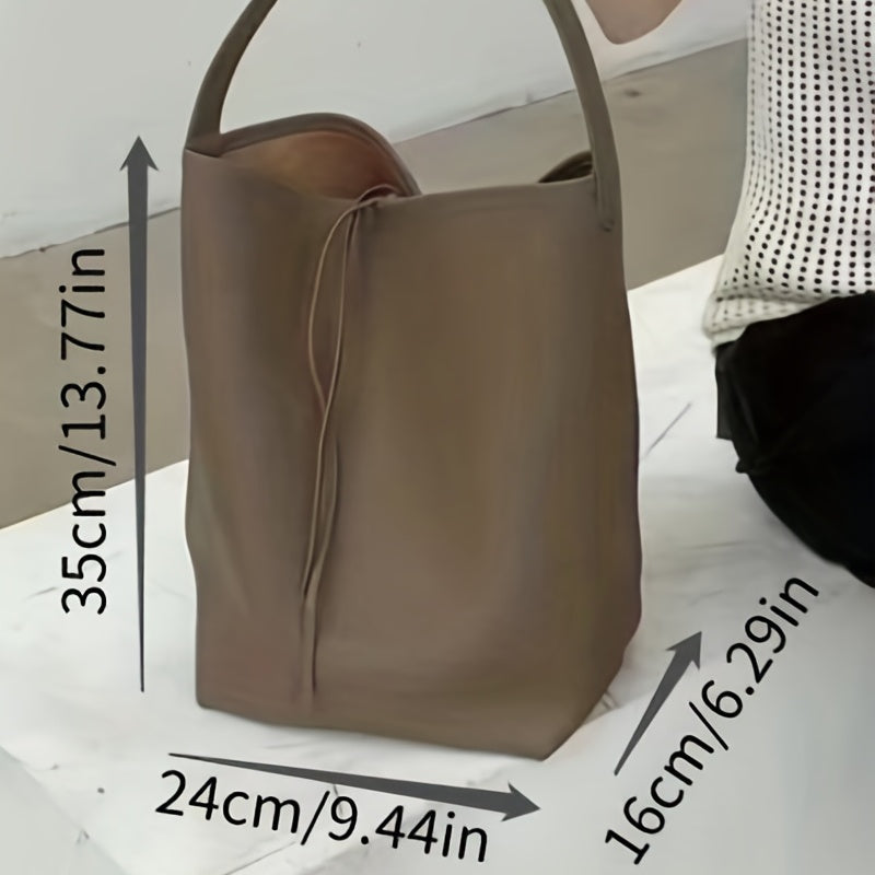 Large Capacity Bucket Bag Casual PU Leather Tote Shoulder Bag