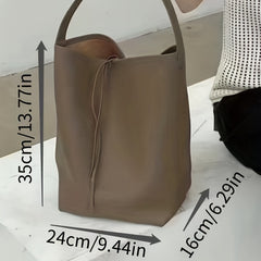Large Capacity Bucket Bag Casual PU Leather Tote Shoulder Bag