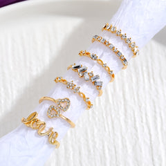 7pcs Golden Letter Love Rhinestone Joint Ring Set For Women