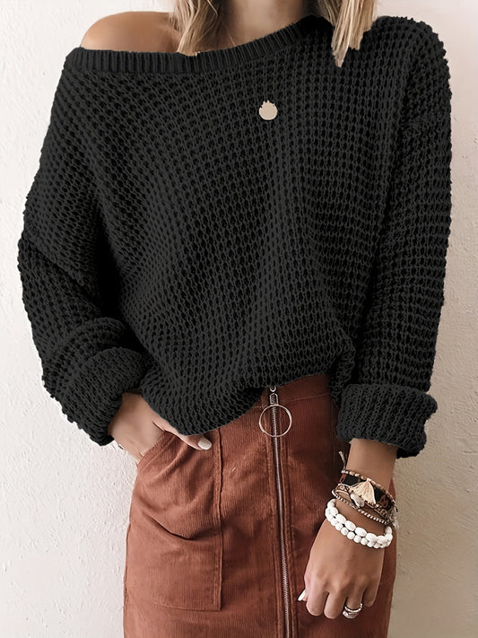  Casual Sweater Women's Plus Solid Long Sleeve Round Neck Knit Pullover