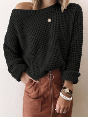  Casual Sweater Women's Plus Solid Long Sleeve Round Neck Knit Pullover