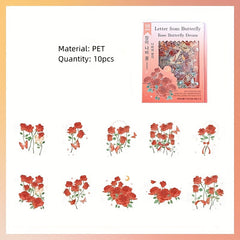 10pcs Flowers Rose Plant Moon Star Butterfly Stickers for DIY Scrapbooking
