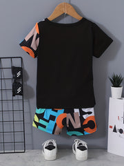 Boys Letter Pattern Casual Outfit T shirt & Shorts For Summer Kids
