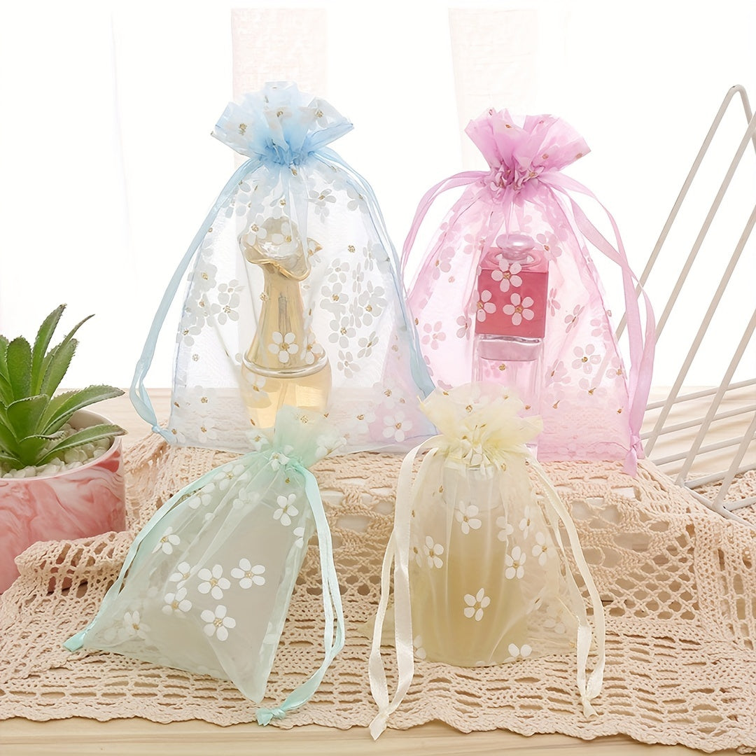 10pcs Colorful Organza Flower Gift Bags for Jewelry Cosmetics