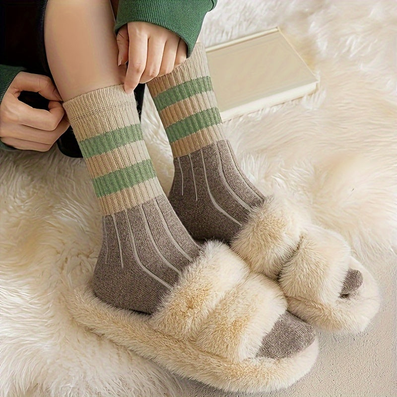 5 Pairs Striped Crew Socks Soft & Comfy Women's Stockings