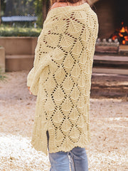  Hollow Out Open Front Knitted Cardigan