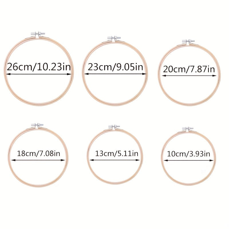 6pcs Bamboo Embroidery Hoop Set 10-25.4 cm for Cross Stitch Sewing