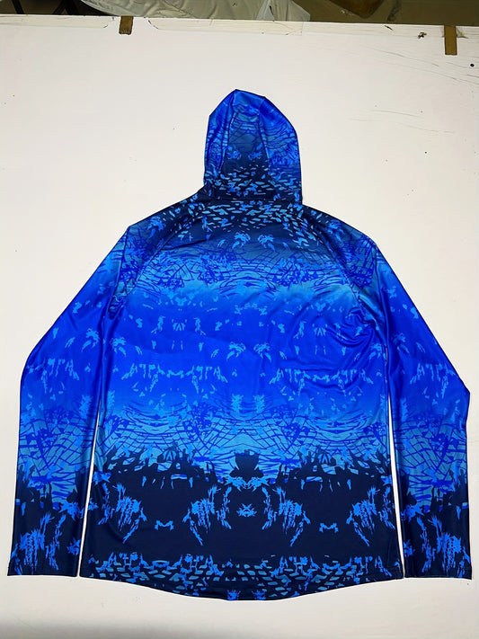 Men's Gradient Hoodie With Mask Anti UV Sunscreen Fishing Shirt