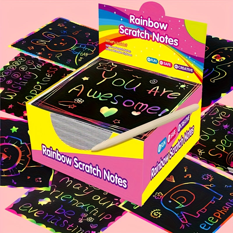 Rainbow Scratch Note Art Kit - Unleash Hidden Designs with Vibrant Colors