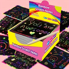 Rainbow Scratch Note Art Kit - Unleash Hidden Designs with Vibrant Colors